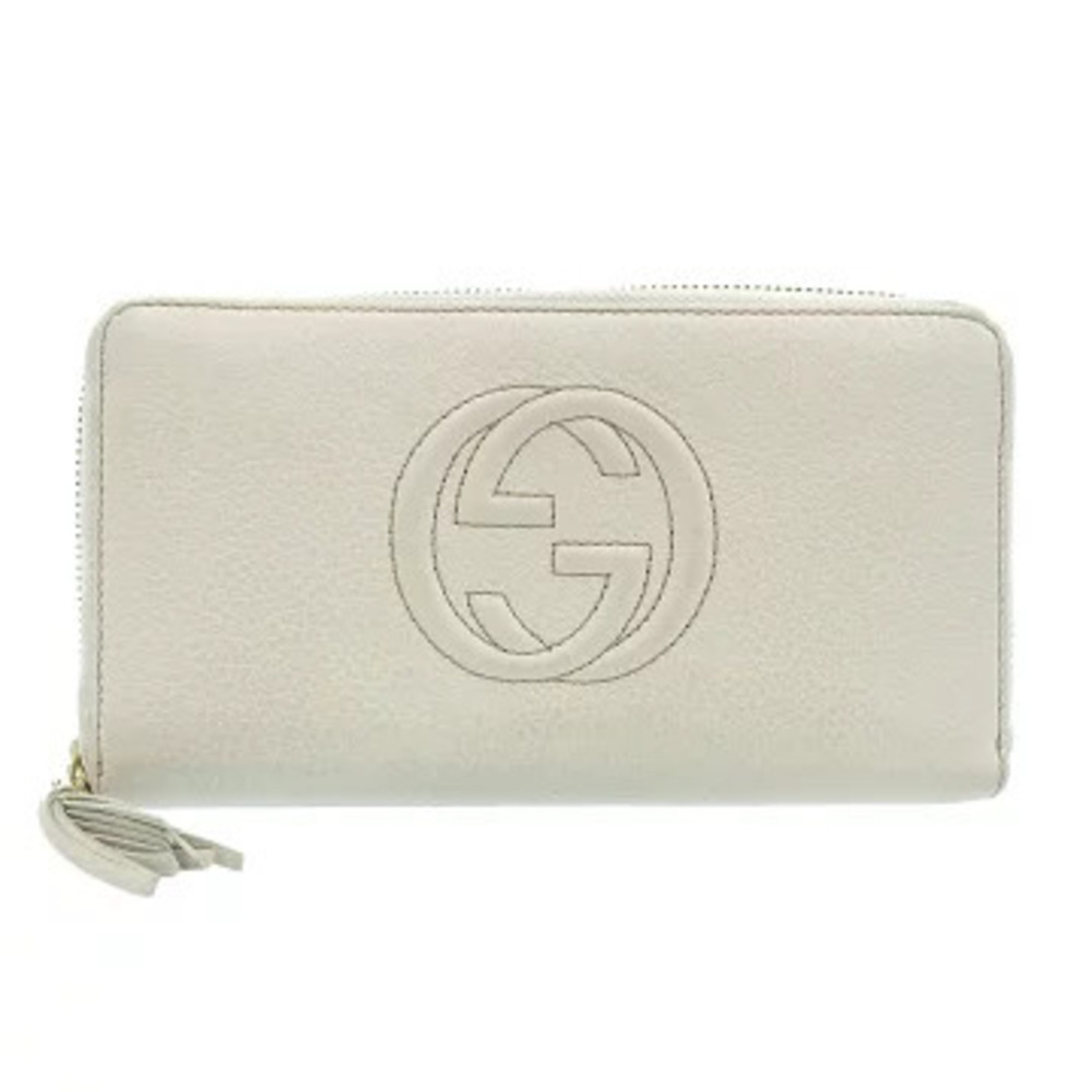 Gucci Soho Interlocking GG Tassel Round Zipper Long Wallet Leather White